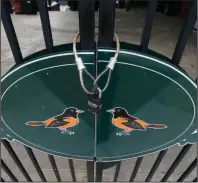  ?? (AP/Steve Helber) ?? Locked gates are shown Thursday at Oriole Park at Camden Yards, home of the Baltimore Orioles, in Baltimore on what was to be Opening Day. Major League Baseball owners ratified a 17-page agreement with the union on Friday, with players willing to extend the season as long as needed to cover as close to a full schedule as possible.