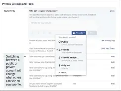  ??  ?? Switching between a public or private account will change what others can see on your profile.