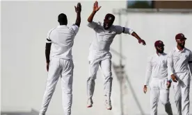  ??  ?? Jason Holder celebrates a wicket in last year’s second Test against England in Antigua, which West Indies won to clinch the series. Photograph: Paul Childs/Action Images via Reu