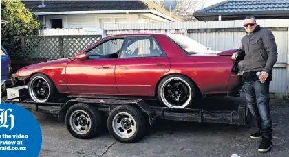  ??  ?? Jarred Townsend with his Nissan Skyline that he is restoring.