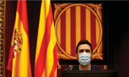  ?? Photograph: Quique García/EPA ?? Roger Torrent, the Speaker in the Catalan regional parliament: ‘I noticed some strange things– especially with WhatsApp; messages and conversati­on histories were deleted.’