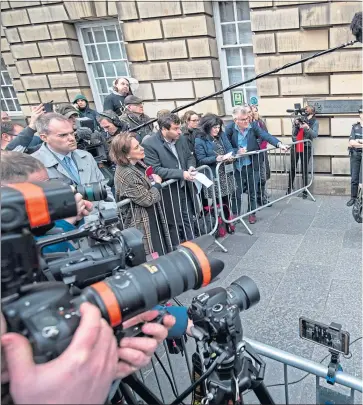  ??  ?? Alex Salmond speaks to the press outside the High Court in Edinburgh on Monday after being cleared of sexual assault allegation­s