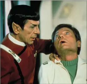  ?? COURTESY OF PARAMOUNT PICTURES ?? Leonard Nimoy, left. and DeForest Kelley in “Star Trek II: The Wrath of Khan.”