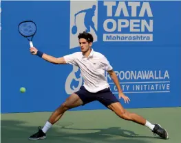  ??  ?? France’s Pierre- Hugues Herbert in action against Yuki Bhambri in their Tata Open Maharashtr­a second round match at the Mhalunge Balewadi Stadium in Pune on Wednesday. Herbert won 4- 6, 6- 3, 6- 4.