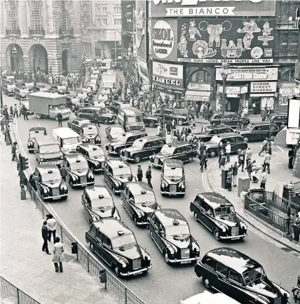  ?? ?? Testing times Taxi drivers brought central London traffic to a standstill in 1972 in protest about the cost of fuel. Fears are growing that, on current forecasts, the UK could be heading back to those tough days of 50 years ago