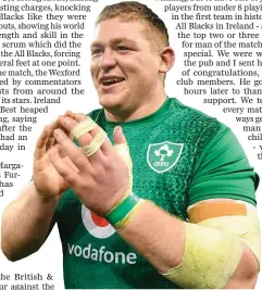  ??  ?? Tadhg Furlong applauds the Irish supporters after the win over the All Blacks at the Aviva Stadium on Saturday.