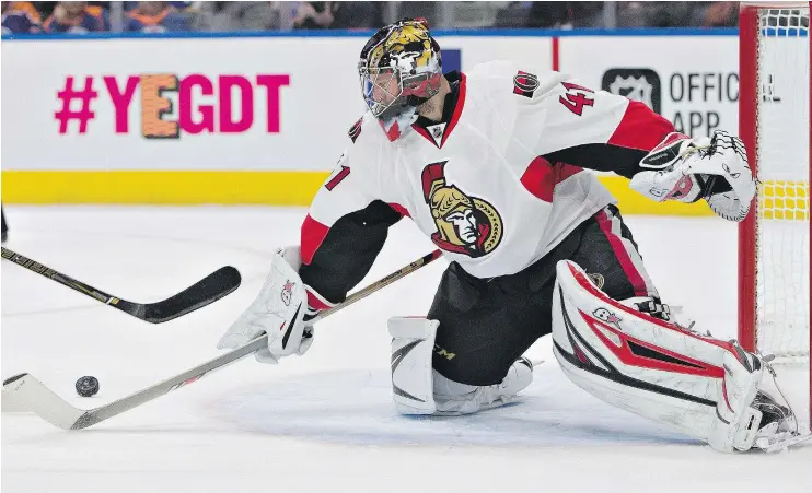  ?? — THE CANADIAN PRESS FILES ?? Senators goaltender Craig Anderson has been an inspiratio­nal force in the playoffs after dealing with his wife’s illness during the regular season.