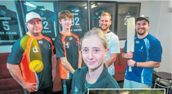  ?? Photo / Paul Taylor ?? Front Aniela Apperley, back from left, Jesse Ryder, Toby Findlay, Dion Joll and Todd Watson, all selected to represent NZ at the Indoor Cricket World Cup.