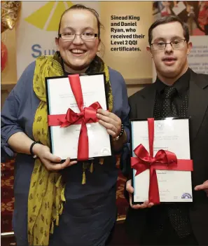  ??  ?? Sinead King and Daniel Ryan, who received their Level 2 QQI certificat­es.
