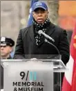  ?? ?? New York City Mayor Eric Adams speaks during a ceremony at the 9/11 Memorial on Sunday, the 30th anniversar­y of an attack that served notice that Islamic extremists yearned to destroy the trade center’s twin towers.