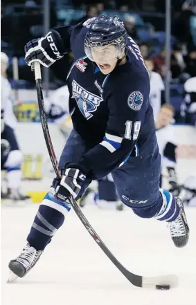  ?? MICHELLE BERG/The StarPhoeni­x ?? Saskatoon Blades sophomore winger Ryan Graham is getting more ice time since the trade
deadline and is earning praise from coach Dave Struch for his physical play recently.