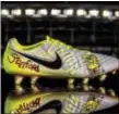  ?? SUBMITTED PHOTO ?? One of the boots inspired by 9-year-old Havertown cancer survivor Ryan Cartafalsa and designed by Troy “Kickasso” Cole to be worn by Philadelph­ia Union midfielder Brian Carroll.