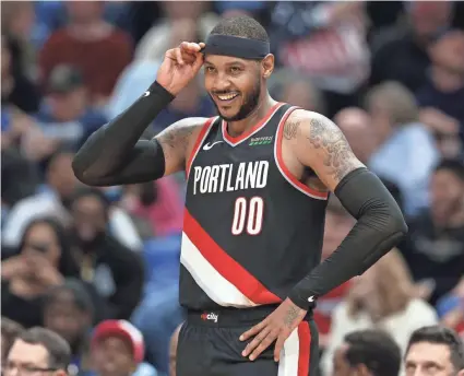  ?? CHUCK COOK/USA TODAY SPORTS ?? At 37, Carmelo Anthony enters his 19th season at No. 10 on the all-time NBA scoring list. He is now with the Lakers.