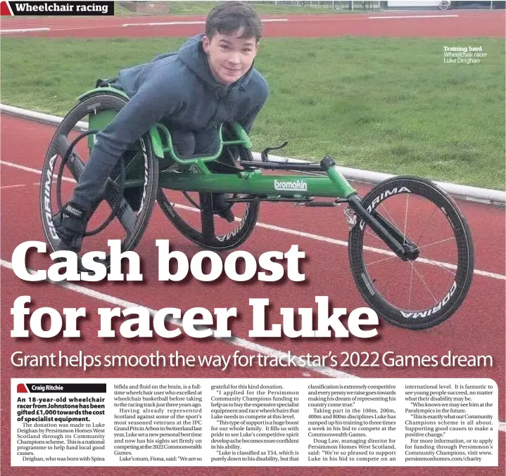  ??  ?? Training hard Wheelchair racer Luke Deighan