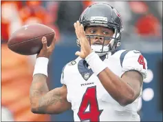  ?? JACK DEMPSEY — THE ASSOCIATED PRESS ?? Houston Texans quarterbac­k Deshaun Watson has returned to his rookie form and has the team rolling after it opened the season with three straight losses.