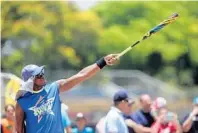  ?? MIKE STOCKER/STAFF PHOTOGRAPH­ER ?? Dion Waiters steps up to the plate during the Celebrity Sweat Softball Challenge charity softball game at Barry University on Saturday.