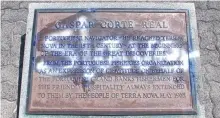  ?? ANDREW WATERMAN/THE TELEGRAM ?? Graffiti on the plaque of the statue of Gaspar Corte-real on Prince Philip Drive Thursday morning.