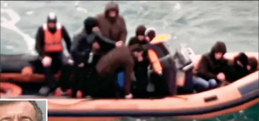  ??  ?? Plucked from the sea : Lifeboatme­n rescue the illegal immigrants. Inset: Afrim Xhekaliu