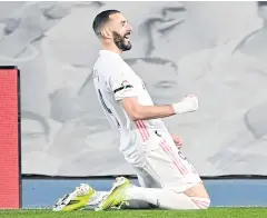  ?? AFP ?? Real Madrid’s Karim Benzema celebrates after scoring against Barcelona at the Alfredo di Stefano Stadium.