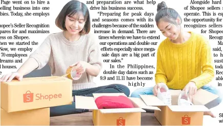  ?? PHOTOGRAPH COURTESY OF SHOPEE ?? SELLERS can learn from their fellow sellers with Shopee’s Seller Recognitio­n Operations.