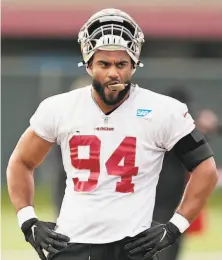  ?? Santiago Mejia / The Chronicle ?? Defensive lineman Solomon Thomas, selected third overall in the 2017 NFL draft, had two sacks and 21 tackles in 2019.