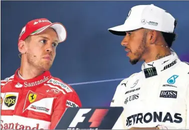  ??  ?? RIVALES. Sebastian Vettel suma 20 puntos más que Lewis Hamilton en el Mundial de Fórmula 1.