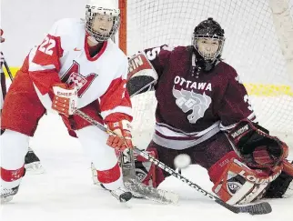  ?? DAVE SIDAWAY ?? Shauna Denis, left, played five years with the McGill Martlets, captaining the team to a national championsh­ip in her final season. She has been chosen for induction into the McGill Sports Hall of Fame.