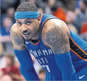  ?? SUE OGROCKI/THE ASSOCIATED PRESS ?? Six-time all-NBA pick Carmelo Anthony averaged a career-low 16.2 points in Oklahoma City last season. The 34-year-old is reportedly set to join the Houston Rockets for the veteran minimum.