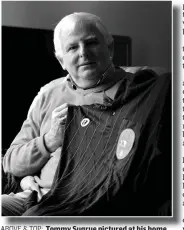  ?? All photos by Domnick Walsh ?? ABOVE &amp; TOP: Tommy Sugrue pictured at his home in Tralee with the referee jersey he wore on AllIreland FInal day in 1988.ABOVE LEFT: Tommy checks out the Austin Stacks pitch before the teams enter for the Tralee venue’s first game under the power of light