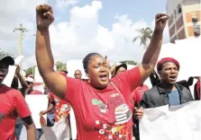  ??  ?? DURBAN University of Technology student supporters of the EFF took to the streets to march after one of their members was shot and killed on Tuesday, allegedly by a security guard. | Doctor Ngcobo African News Agency (ANA)