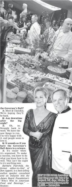  ??  ?? CHEF TO THE STARS: Oscar-winner Meryl Streep poses with Puck at the Governor’s Ball dinner following the Academy Awards in Hollywood, on Feb 26, 2012.