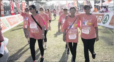  ??  ?? Near the Spar Women’s Race finish: Kasturi Krishan, Pam Pillay and Sushi Moodley.