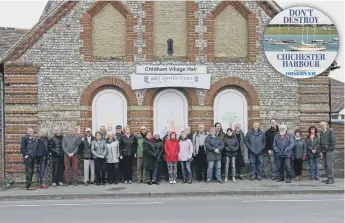  ??  ?? The Chidham, Hambrook and Nutbourne East Residents Associatio­n Action Group outside Chidham Village Hall