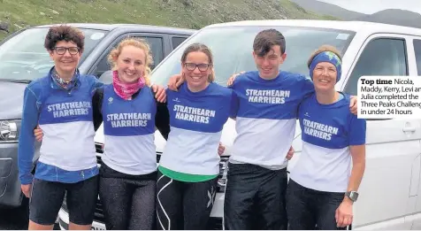  ??  ?? Top time Nicola, Maddy, Kerry, Levi and Julia completed the Three Peaks Challenge in under 24 hours