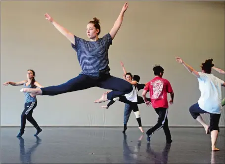  ?? SARAH GORDON/THE DAY ?? Students with the David Dorfman Dance Summer Intensive program and company members rehearse a piece on Monday at Connecticu­t College’s Myers Studio in New London. The annual program finished Monday after a week of technique, lab, improv and choreograp­hy classes.