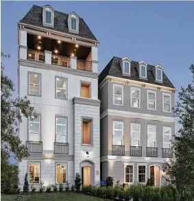  ??  ?? Ranging from 2,000 to 4,600 square feet, the two-, three- and four-story, Europeanin­spired-style homes offer open floor plans. Other options include wood floors, marble countertop­s, rooftop terraces and elevators.