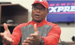  ?? JOE ?? Mike Singletary, the Head Coach of Memphis Express, talks about his role in the newly formed eight-team Alliance of American Football spring pro football league from the offices of the Liberty Bowl on Sunday, Sept.23, 2018. RONDONE/THE COMMERCIAL APPEAL