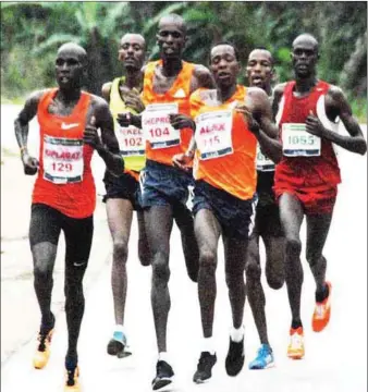  ??  ?? Front runners at the 10 km Okpekpe Road Race yesterday