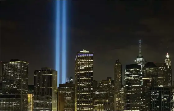  ??  ?? The Tribute in Light rises above the lower Manhattan skyline where the twin towers of the World Trade Center once stood. Last Sunday marked the 15th anniversar­y of 9/11, the deadliest terrorist attacks on U.S. soil.