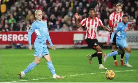  ?? Matt McNulty/Manchester City FC/Getty Images ?? Phil Foden steers Kevin De Bruyne’s cross home for the only goal of the game. Photograph: