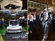  ??  ?? Comme un avant-goût du futur, les visiteurs ont pu découvrir ces prototypes en taille réelle de robot ou de voitures volantes comme la Pop Up d’Airbus (à gauche) ou le SeaBubbles, sorte de taxi volant et électrique, pour filer sur l’eau.