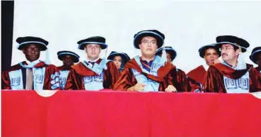  ??  ?? From left: Prof. Steve Adesina (Deputy Vice-Chancellor Admin); Prof. Faruk Gusoy (Deputy Vice Chancellor Academics); Prof. Huseyin Sert (Vice-Chancellor); and Mr Yasar Aktekin (Registrar) at the 10th Matriculat­ion Ceremony of Nile University in Abuja