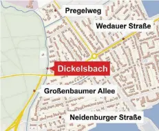  ??  ?? Die Grafik zeigt den Verlauf des Dickelsbac­h in Wedau.