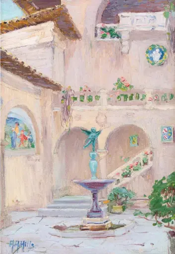  ??  ?? Anna Althea Hills (1882-1930), Court of the Italian Building, San Francisco Exposition – 1915, 1915. Oil on canvas board, 10 x 7 in., signed lower left: ‘A.a.hills’.