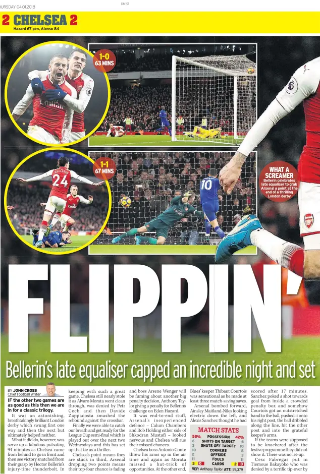  ??  ?? WHAT A SCREAMER Bellerin celebrates late equaliser to grab Arsenal a point at the end of a thrilling London derby