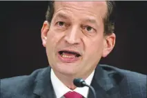  ?? ANDREW HARNIK / AP ?? Labor Secretary Alex Acosta, shown March 14 on Capitol Hill, on Tuesday during a conference call with reporters unveiled a new insurance option for small firms and self-employed people that would cost less but could cover fewer benefits than current...