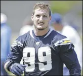 ?? AP FILE ?? The Chargers contend holdout defensive end Joey Bosa “will be unable to contribute for the full 16-game season” because of the time he has missed in camp.