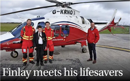  ?? Cornwall Air Ambulance ?? Finlay Roberts’ life was saved thanks to a quick response from school staff, air ambulance paramedics and the nearby school defibrilla­tor