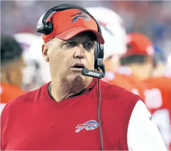  ?? BILL WIPPERT/AP ?? If injuries and suspension­s weren’t enough, the 0-2 Bills brace to host Cardinals after switching offensive co-ordinators. Ever defiant coach Ryan looks forward to the challenge by saying he wants to see how Buffalo measures up against one of NFL’s top...