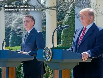  ??  ?? Donald Trump and Jair Bolsonaro - Fans of fossil fuels